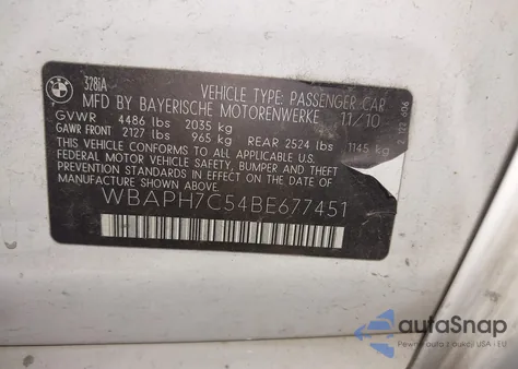 2011 BMW 328I z USA, uszkodzony, nr VIN WBAPH7C54BE677451